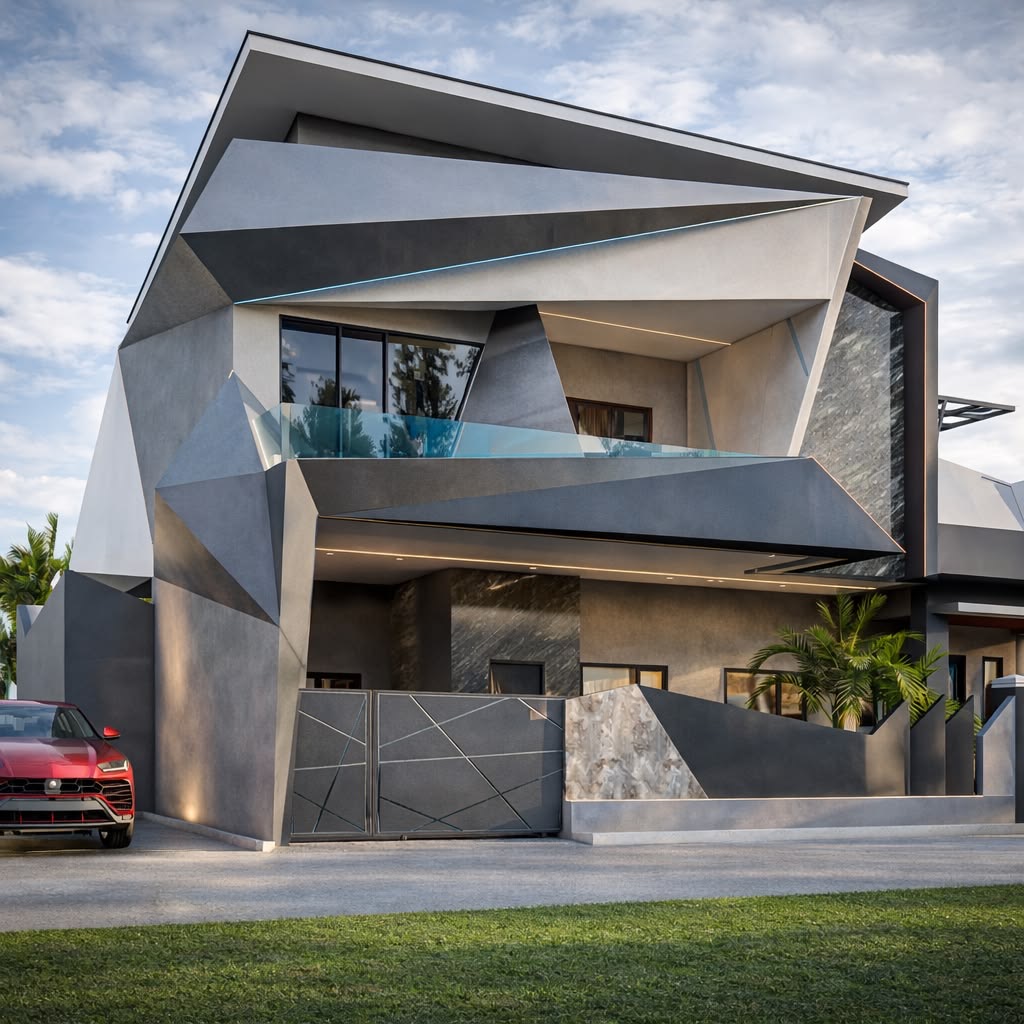Futuristic urban facade architecture in Chandigarh - KP House by Cypher Designs